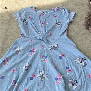Disney Light Blue Unicorn Knot-Front Dress with Pink & Purple Floral Print